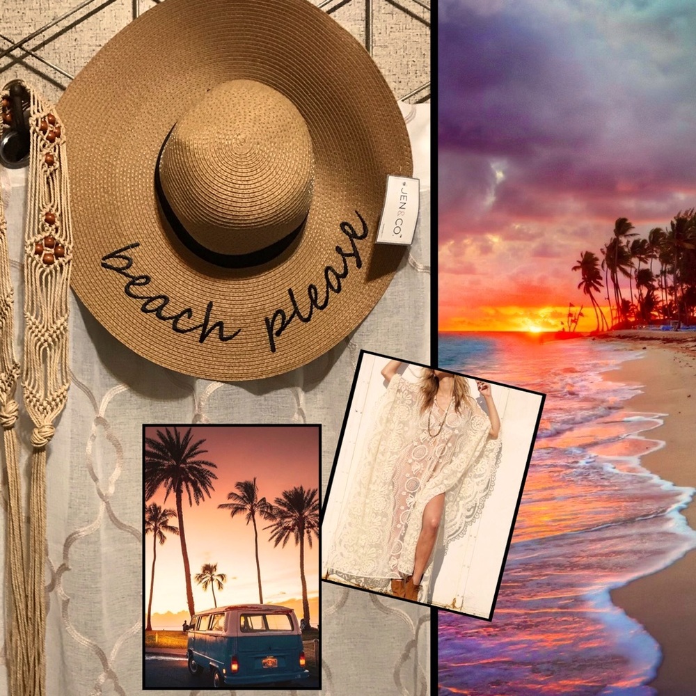 Jen &Co. Brenna “Beach Please” Natural Seagrass Wide Brim Floppy Hat